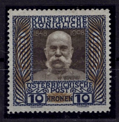 156 z, 10 Koruna Franz Josef, konocová hodnota na vzácném šedém papíře, kat. cena Michel 2200 euro