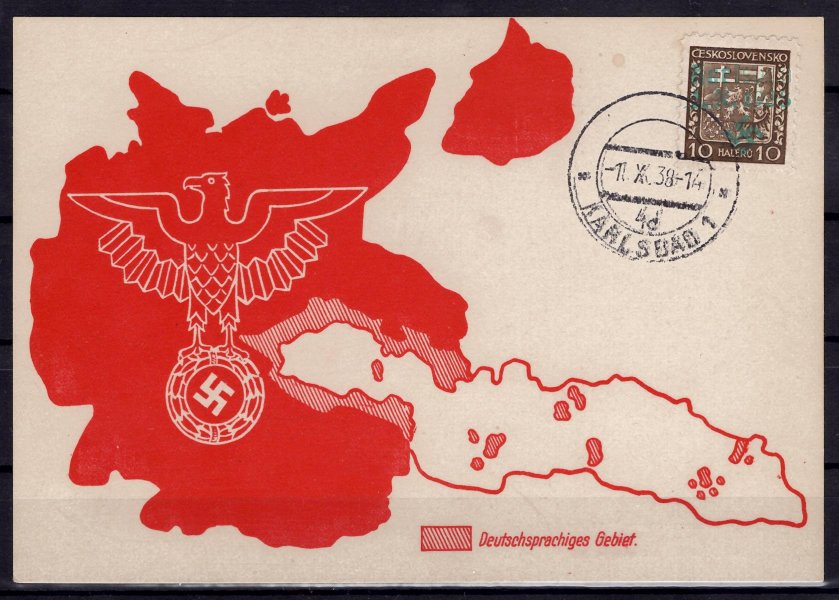 Karlsbad 2 EST, 10 h olivová Státní Znak na pohlednici,  kat. cena 500 euro   Atest  Robert Brunel