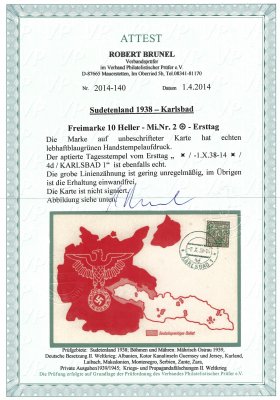 Karlsbad 2 EST, 10 h olivová Státní Znak na pohlednici,  kat. cena 500 euro   Atest  Robert Brunel