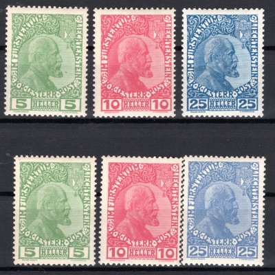 Liechtenstein - Mi. 1 - 3, x + y, Kníže Johann II, oba papíry, svěží řady, kat. 2500,- Eu