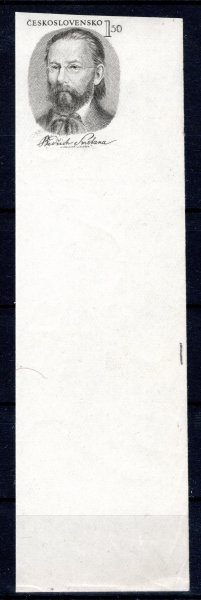  594 N, Bedřich Smetana 1,50 Kčs, rohová nezoubkovaná známka s širokým dolním okrajem