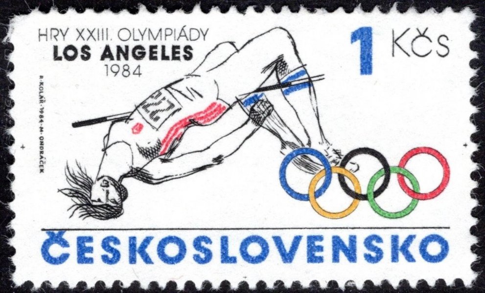  2663 N, Olympijské hry 1 Kčs, s původním nápisem Los Angeles, ideálně centrovaný kus bez lomů, atest Vychron