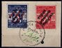  SK3-4, 10 h modrá a 20 h červená s přetiskem Příjezd presidenta Masaryka na výstřižku s celým razítkem POŠTA SKAUTŮ 21/12 1918, atest Britská královská asociace, pochází z významné britské sbírky skautských známek