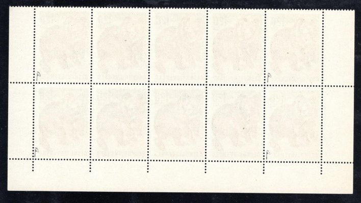  1572 OHZ, Lovná zvěř 1,20 Kčs (medvěd), dolní rohový 10blok, postup hřebene zleva doprava, properforovaný levý okraj, mimořádné