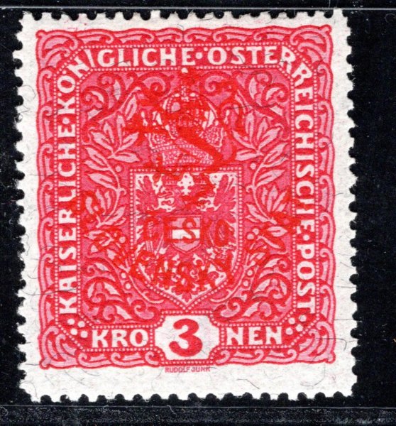RV 59a, Marešův přetisk, červený, papír žilkovaný, znak, červená 3 K, zk. Gilbert