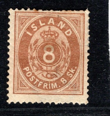 Island - Mi. 8 A, číslice a koruna,kat. 300,-, hledané