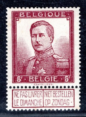 Belgie - Mi. 99, král Albet I, koncová hodnota 5 Fr