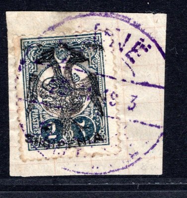 Albanie - Mi. 8, ruční přetisk dvojitý orel 2  Pia černomodrá, katalog 500,- Eu,značeno