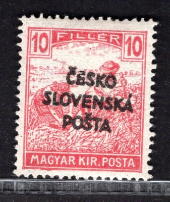 RV N, Šrobárův přetisk, (Žilinské vydání), ženci, červená 10 f (MAGYAR KIR. POSTA), zk. Mrňák, Vrba 