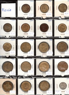 Lot 53 mincí Republika KEŇA 1966-1990 šilink, oběžné mince, průřez daného období, rozprodej sbírky