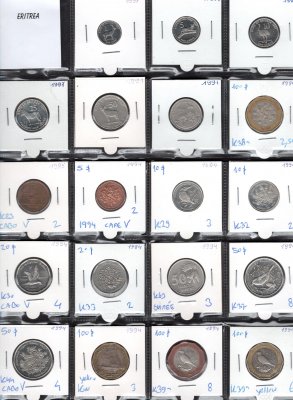 Lot 19 mincí ERITREA 1985-1994 nakfa/centy, oběžné mince, průřez daného období, rozprodej sbírky 