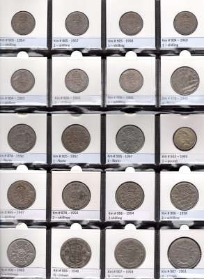 Lot 40 mincí Velká Británie 1928-2006, oběžné mince 10 a 20 pence, 50 pence, 1 a 2 schilling, 1 florin, 1 pound, 1/2 crown