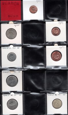 Lot 8 mincí UGANDA 1966-1998 cent, šilink, oběžné mince, průřez daného období, rozprodej sbírky