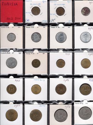Lot 19 mincí Tunisko 1941-2005 centimy, milim, dinár,oběžné mince, průřez daného období, rozprodej sbírky