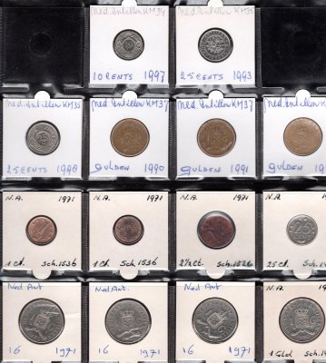 Lot 54 mincí Holandské Antily 1956-1998 cent, gulden,oběžné mince, průřez daného období, rozprodej sbírky