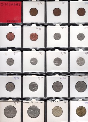Lot 19 mincí ZIMBABWE 1980-2001 cent dolar, oběžné mince, průřez daného období, rozprodej sbírky