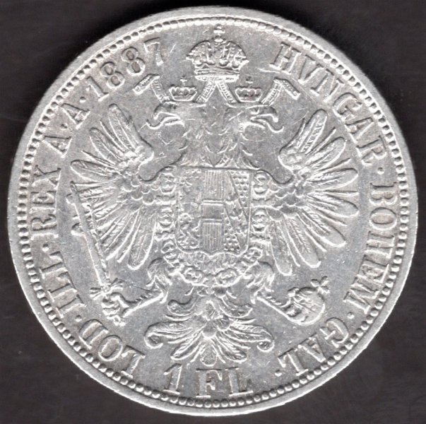 Rakousko 1 zlatník 1887, KM#2222 Ag.900, 12,34g 29/2mm Franz Joseph I.  Bz vlas.rys.
