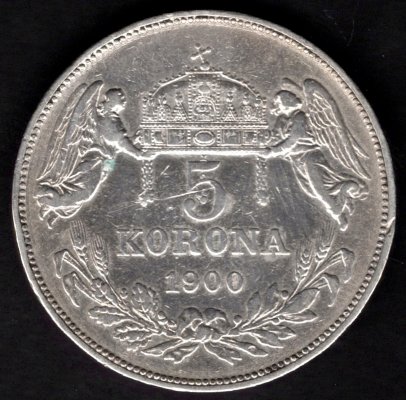 Uhersko 5 koruna 1900 K.B., KM#488, ÉH#1492 Ag.900,24g 36/2,6mm František Josef I. dr.rysky