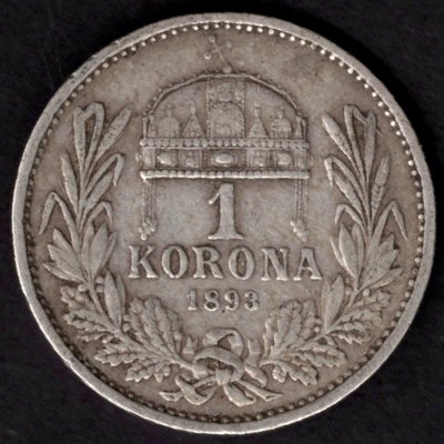 Uhersko 1 Koruna 1893 K.B.	KM#484, ÉH#1495 Ag.835, 5g, 23/1,5mm František Josef I. dr.hr.,rysky Kremnica