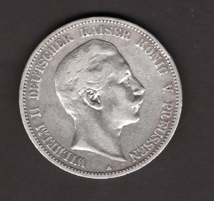 5 Marka 1894 A Wilhelm II. Prusko, J#104 Ag.900, 27,77g, 38mm  mincovna Berlín