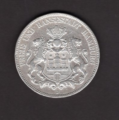 5 Marka 1903 J Svobodné hansovní město Hamburg, J#65 Ag.900, 27,77g, 38mm  mincovna Hamburg