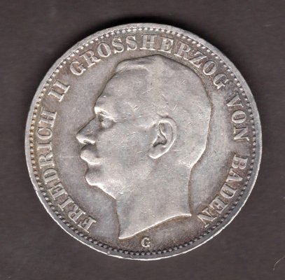 3 Marka 1908 G Fridrich II. von Baden, J#39 Ag.900, 16,667g, 33mm  mincovna Karlsruhe