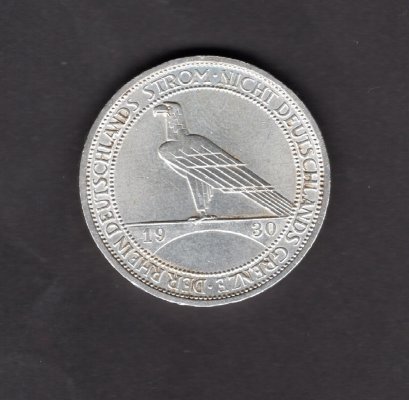 3 Marka 1930 A Svobodné Porýní,  Výmarská rep.	J#345 Ag.500, 25g, 30mm  mincovna Berlín