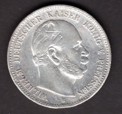 2 Marka 1894 B Wilhelm I. Prusko, J#96 Ag.900, 11,11g, 28/2,5mm  mincovna Hanover
