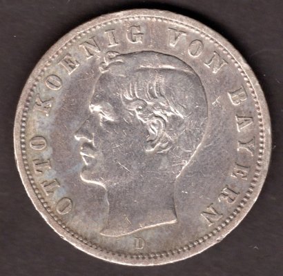 2 Marka 1900 D Otto von Bayern, J#45 Ag.900, 11,11g, 28/2,5mm  mincovna Mnichov