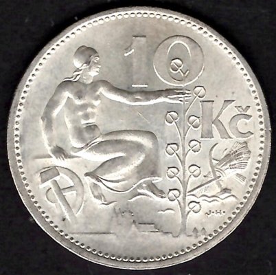 10 Koruna ČSR 1930, KM#15 Ag.700 10g, 30/1,5mm 