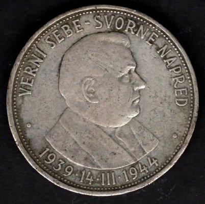 50 koruna 1939 5. výročí Slovenského štátu, KM#10 Ag.700 16,5g, 34mm dr.rysky