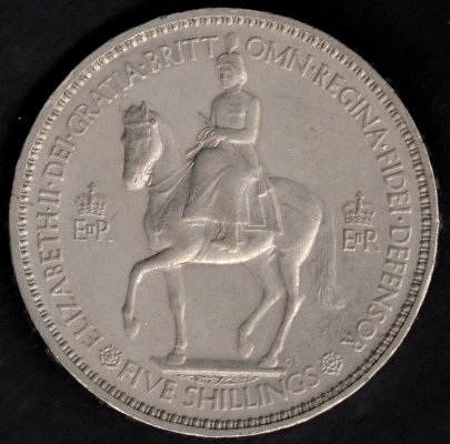 5 Shillings 1953 Korunovace Alžběty II., KM#894 měď nikl, 28,28g, 38,61mm