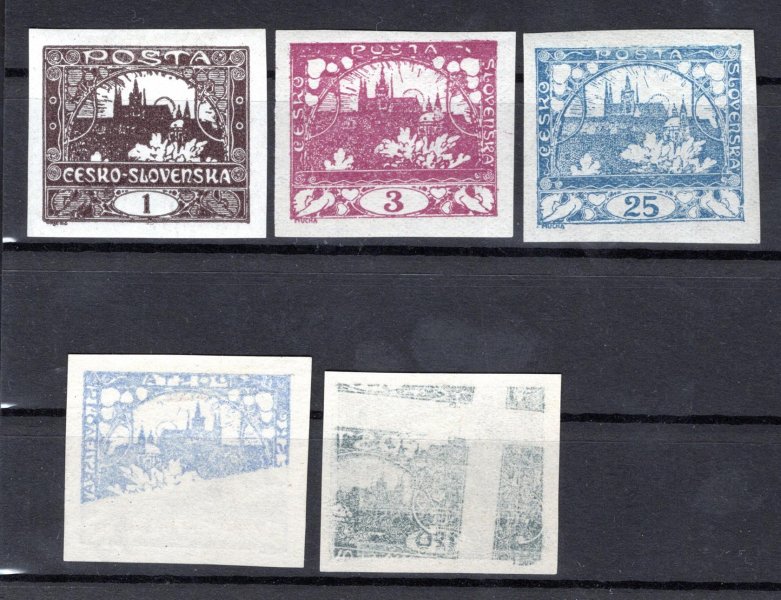1 - 22 ex, obtisky, sestava nezoubkovaných hradčanských známek, převážně svěží
