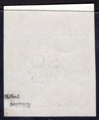 SO 4, nezoubkovaná, horní krajová známka, zastřižená  na pravé straně, zkoušena Gilbert, Karásek