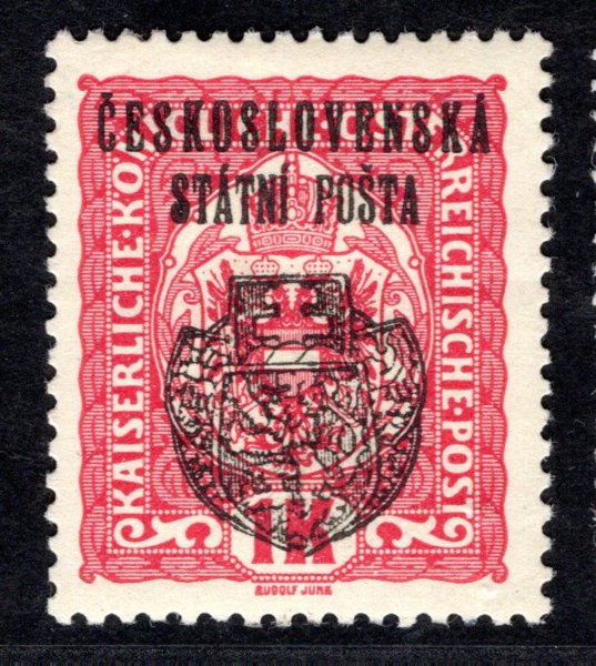 RV 36, II. Pražský přetisk, červená 1 K, zk. Le, Gi, Vrba