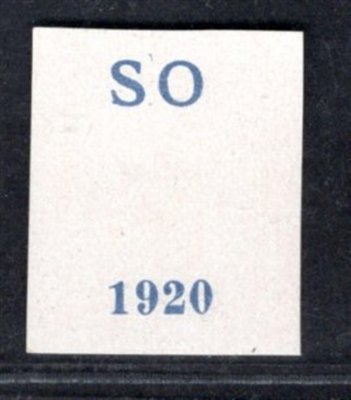 SO 1920, přetisk D, otisk přetisku na lístku papíru v barvě modré  papír křídový, zk. Gilbert