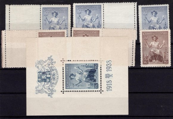 347 A, 348 - 9 K, výročí čs. známek, řada, kupón levý a pravý a aršík