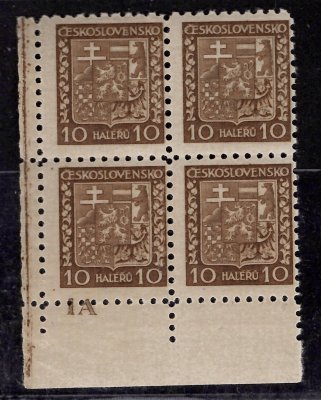 249x, papír pergamenový, Státní znak, rohové 4bloky s DČ 1A
