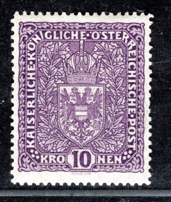 Rakousko - Mi. 207 I, formát úzký, znak, fialová 10 K