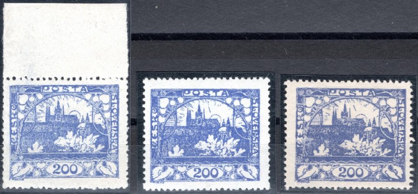 22 A, 22 Aa, 22 Ab, 3 kusy známek známek hodnoty 200 h s HZ 13 3/4 : 13 1/2, ultramarínová, fialově modorá a modrá