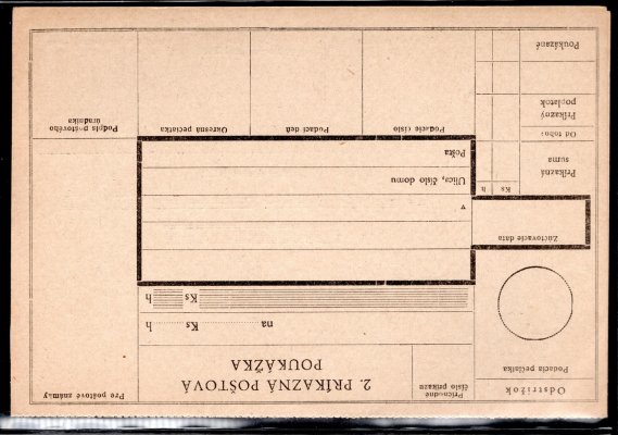 CPA 2.3. B, Nepoužitý dvojitý poštovní příkazní arch s natištěnou známkou 50h Hlinka a s ručním červeným přetiskem ČESKOSLOVENSKO, označení c 1940 jen na I. části, kat. cena POFIS 2001 - 1700 Kč