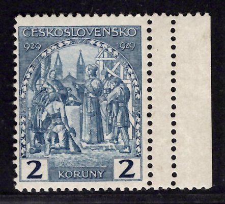 245, svatý Václav, dvojitá perforace na okraji vpravo, modrá 2 Kč