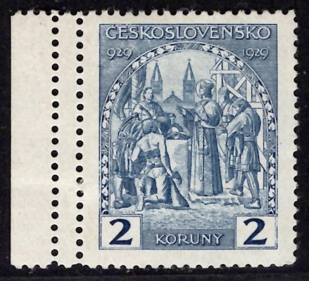 245, svatý Václav, dvojitá perforace na okraji vlevo, modrá 2 Kč
