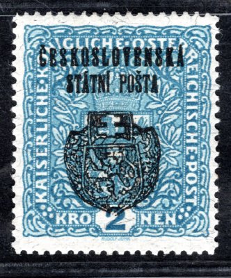 RV 37a, II. Pražský přetisk, papír žilkovaný, znak, formát široký, modrá 2 K, zk. Vrba