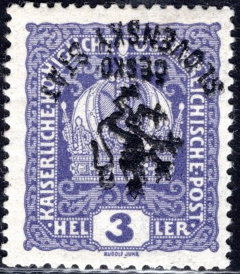 RV 43 PP, Marešův přetisk (Hlubocké vydání), převrácený, fialová 3h, zkoušeno, Mareš, Vrba