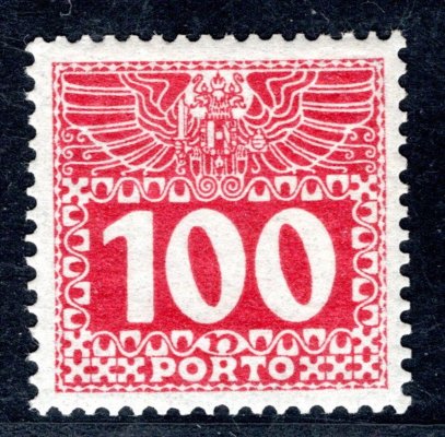 Rakousko - Mi. P 44 y, doplatní velká čísla, prosvítající papír, 10 h červená., kat. 300 Eu, hledaná známka