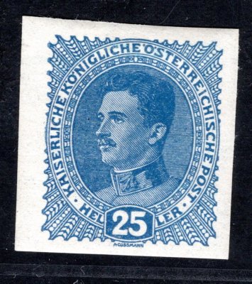223 U ; Karel, 25h modrá stříhaná známka, rok 1917 