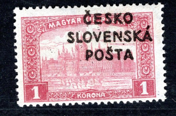 RV 162, Šrobárův přetisk, Parlament, červená 1 K, zk. Mahr, Ondráček, hledaná známka