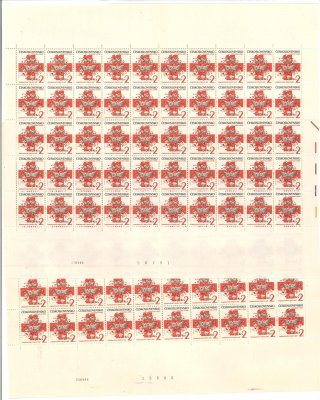 3012, Československý Červený kříž,  PA (50), kompletní archy, deska A + B,  obsahující čísla  + data tisku: 26.IV.92, 27.IV.92