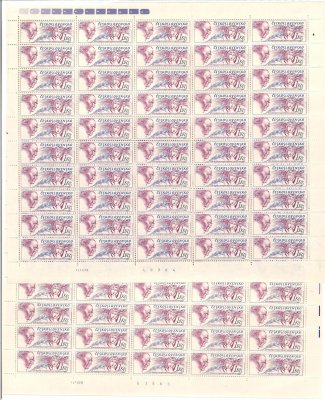 2965 Den čs. poštovní známky, kompletní 100kusové archy deska A + B,  PA 13.VIII.90, 15.VIII.90